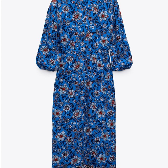 ZARA BLOGGER FAVORITE FLORAL PRINT DRESS BLUE - Picture 16 of 16